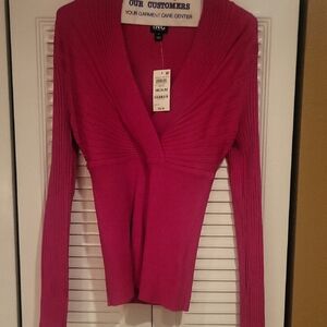 INC International Concepts Women's V-Neck Fuchsia Sweater